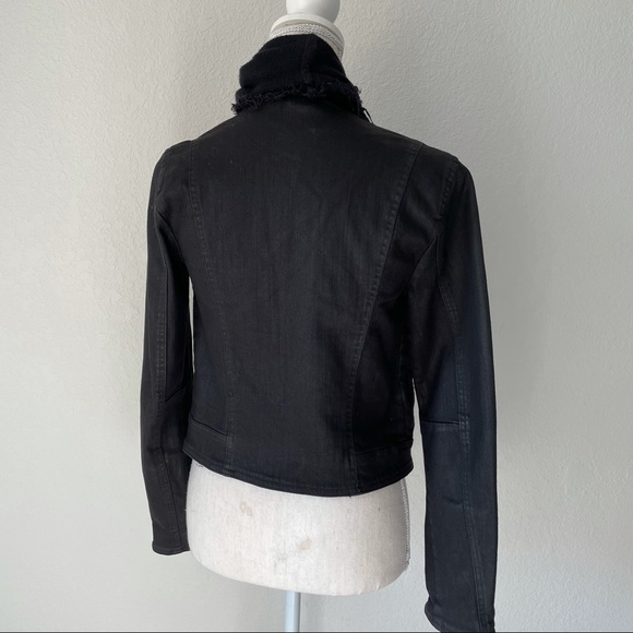 FREE PEOPLE BLACK SCARF WRAP AROUND BOHO FESTI DENIM MOTO JACKET SIZE 0 - Picture 8 of 11